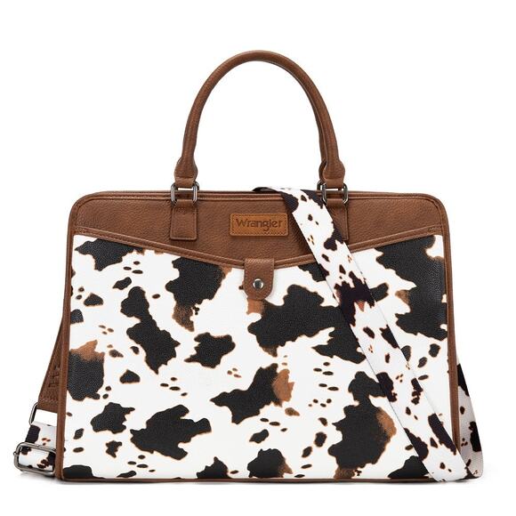 Wrangler Handbags - Wrangler Brown Cow Print Laptop/Multi-Use Briefcase Bag